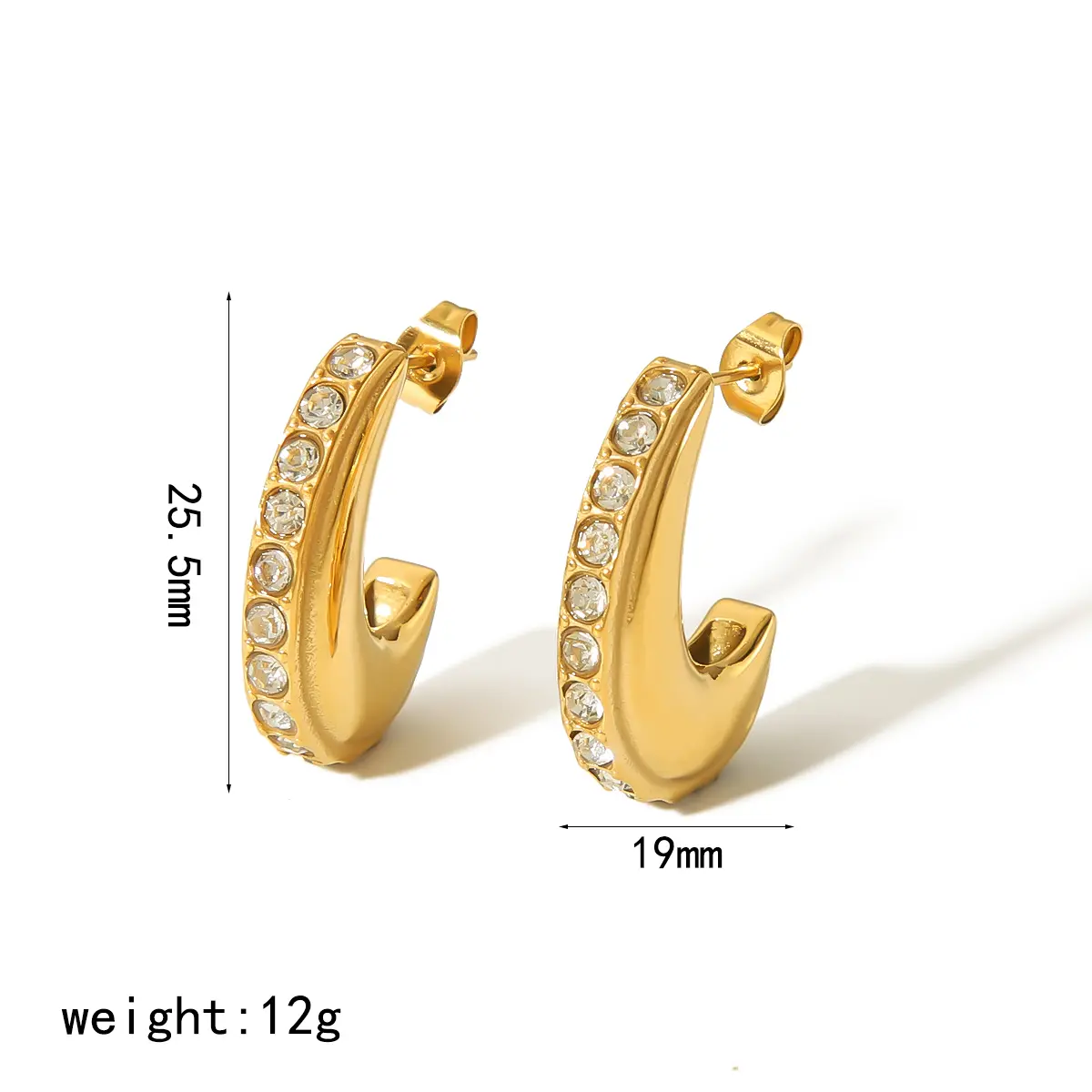 1 Pair Simple Series Classic Geometric Stainless Steel 18K Gold Plated Rhinestone Women's Hoop Earrings h5 Picture2